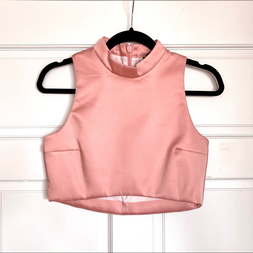 Topshop pink satin crop top